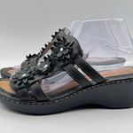 Born Women's Black Leather Flower Wedge Floral Sandals Size 9 Photo 1