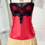 Ambrielle Early 2000's Romantic Goth Red Satin Black Velvet Lace Corset Top S Photo 0
