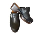 Lucky Brand platform retro belvy studded Black Leather Clogs slip on buckle Sz 9 Photo 1