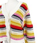 DeLuc Ayden Chunky Knit Crop Cardigan Sweater Striped Size Large Yellow Photo 2