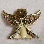 Liz Claiborne Angel White Enamel Rhinestone Jewels Silver& Gold Tone Pin/Brooch Photo 0