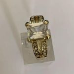 WHITE TOPAZ EMERALD CUT STONE CZ YELLOW Rhodium Plated RING SIZE 10 Gold Photo 3