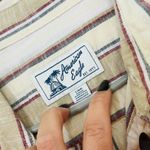 American Eagle  Men’s Striped Short Sleeve Button Up Shirt Beige Casual Cruise L Photo 2