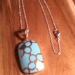 Blue Turquoise Stainless Steel Floral Design Pendant Necklace Photo 1