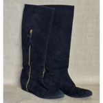 Stuart Weitzman Black Suede Leather Hidden Wedge Tall Tassel Boots Size 9 EUC Photo 1