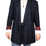 American Vintage 90s Heritage Plaid Wool Vintage Single Breasted Blazer Green Blue Red Medium Photo 10