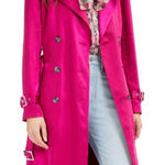 INC Raspberry pink trench satin coat Medium Photo 0