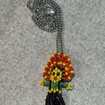 Vintage Indigenous American or Mexican Indian Beaded Figure Pendant Chain Red Photo 0