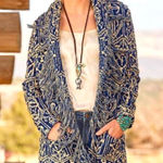 Sundance  Navy and Cream Knit Fringe Belted Western Cardigan XS Photo 0