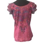 Jane Ashley Vintage Y2K Pink Purple Flutter Sleeve Whimsical Boho Fantasy Print Top Size M Photo 1