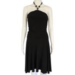 B. MOSS 90s Y2K Black Beaded Halter Neck Ruched Waist Flared Dress Small Photo 1