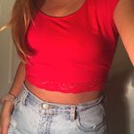 Ambiance Apparel Red Crop Top With Lace Trim Photo 0