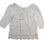 Lovestitch Crochet Lace Tiered Blouse – Women's S White Tie Neck 3/4 Sleeve Photo 0