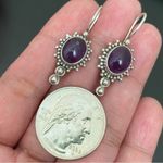 Vintage Handcrafted SU 925 Sterling Silver Amethyst Oval Cabochon Drop Earrings Purple Photo 9
