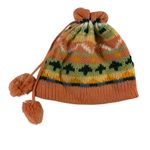 Knit Beanie Hat with Pom Pom Drawstring Multicolor Winter‎ Orange Photo 2