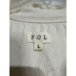 POL  Ivory Denim Jacket Frayed Raw Hem Star Applique Oversized Shacket L Photo 3