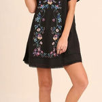 Umgee  Floral Embroidered Black Tunic Dress Lined Boho Crochet Cotton Size S‎ Photo 0