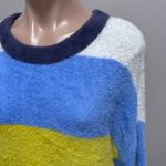 Aerie  Campfire Stripe Furry Soft Chenille Sweater Blue White Navy Medium Fuzzy Photo 3
