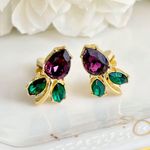 Givenchy Purple Crystal Tulip Clip-On Earrings Photo 0