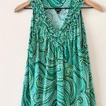 Rafaella  Ruffle Front Sleeveless Top in Green and Multi Dot Size L Photo 0