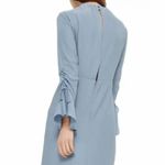 Topshop midi asymmetric hem ruched sleeves slit side open back women Size 6 blue Photo 4