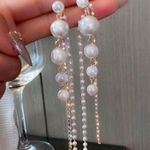 Elegant White Pearl Dangle Drop Earrings for Women,CZ Tassel Pearl Earrings Gold Photo 0