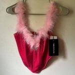 Pretty Little Thing Pink Feather Trim Velvet Corset Top Photo 0