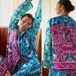 Anthropologie NWT Silky Pajama Top Button Down Fuchsia/mint Women’s Size XXS Photo 1