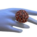 Vintage Gold Tone Coral Pink Peach Lucite Cabochon Ring stones Women’s Sz 8” Photo 2