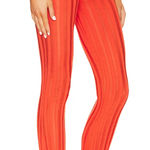 H:ours Orange Rib Knit Pants XS Flare Sheer Festival Designer Revolve $198 NEW Photo 0