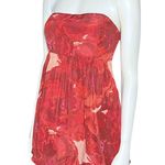 Banana Republic 100% Silk Y2K Red Floral Babydoll Strapless Top S/M Sz8 Romantic Photo 1