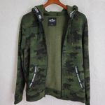 Hollister Camo Hoodie Small Green Black Spell Out Trim Full Zip Sweatshirt Photo 1