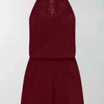 🆕Lace Splicing Drawstring Pocket Romper L🆕 Red Size L Photo 3