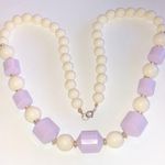 Vintage Off White & Light Purple Chunky Beads Retro Beaded Boho Necklace Photo 0