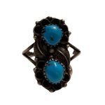 Vintage Navajo Turquoise & Sterling Silver Double Decker Ring Size 10 Photo 3