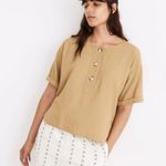 Madewell Linen-Blend Button Henley Slouch Shirt Olive Green MD130 Womens Size XS Photo 1