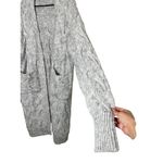 ZARA  KNIT Long Cable Knit Cardigan Sweater Women Size L Gray Open Front Pockets Photo 3
