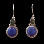 Sterling Silver Vintage Green Agate Blue Lapis Lazuli Drop Dangle Earrings Photo 1