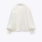ZARA blouse shirt top satin effect jewel button neck bow Photo 6
