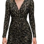 Aqua Black Gold Vneck Printed Ruched Women's Mini Dress Size XS New Photo 0