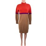 NWT LUSSO CASHMERE 100% Cashmere Sweater Dress MEDIUM Pumpkin Blaze Colorblock Orange Photo 1