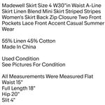 Madewell Skirt Size 4 W30"in Waist A-Line Skirt Linen Blend Mini Skirt Striped Stripes Photo 1