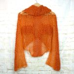 Open Knit Crochet Crop Sweater Womens 4US Orange Cowl Neck Italy Mohair Y2K Rave Size 4 Photo 2