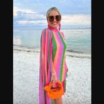 Sundress Mahina Long Cape Sleeve Metallic Striped Mini Dress XS Pink Photo 3