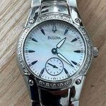Bulova Diamonds Ladies Watch Pearl Dial Stainless Bracelet Blue Markers 96R55 Photo 3