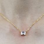 Boutique NEW Minimalist Gold Necklace with Simulated Diamond Emerald Cut Pendant, 16-18” Photo 4
