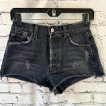 Reformation  Dixie High Waisted‎ Distressed Black Denim Button Fly Shorts Size 25 Photo 0