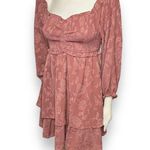 Pink Lily | Textured Floral Long Sleeve Cinched Bust Smocked Mini Tiered Dress L Photo 15