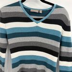 Croft and borrow blue 90s retro 2000s stripe v neck long sleeve sweater small Photo 2