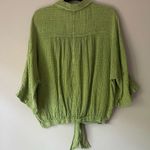 easel Gauzy Top S Green Boho Dolman Half Sleeve Tie Front Button Collar Photo 5